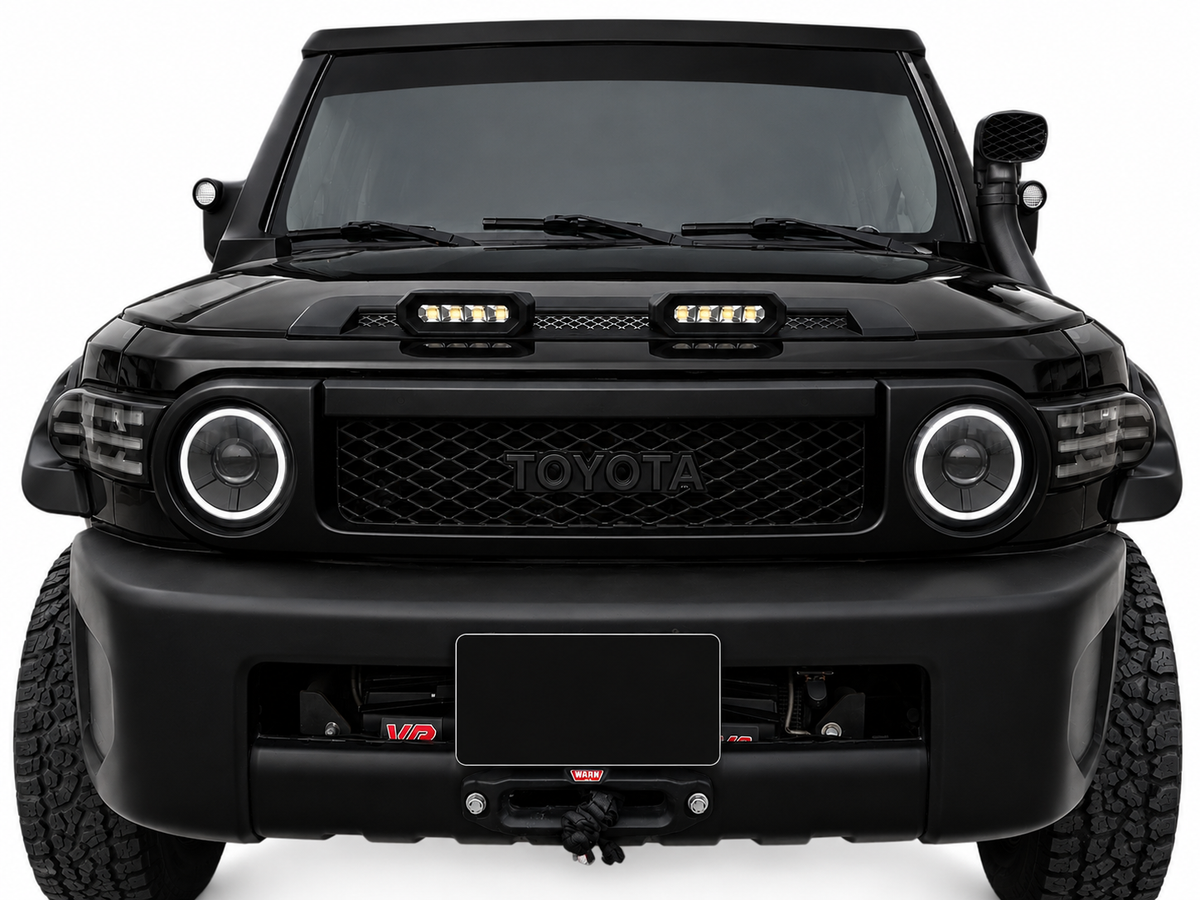Toyota FJ Cruiser hood light housings with integrated LED lights