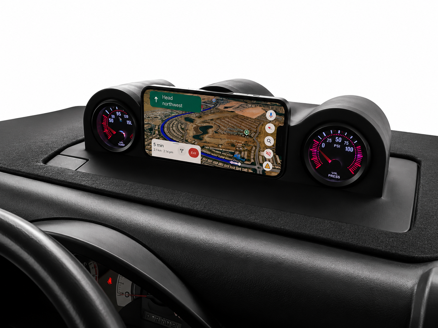 Toyota FJ Cruiser dual 52 mm gauge console with magnetic wireless charging puck